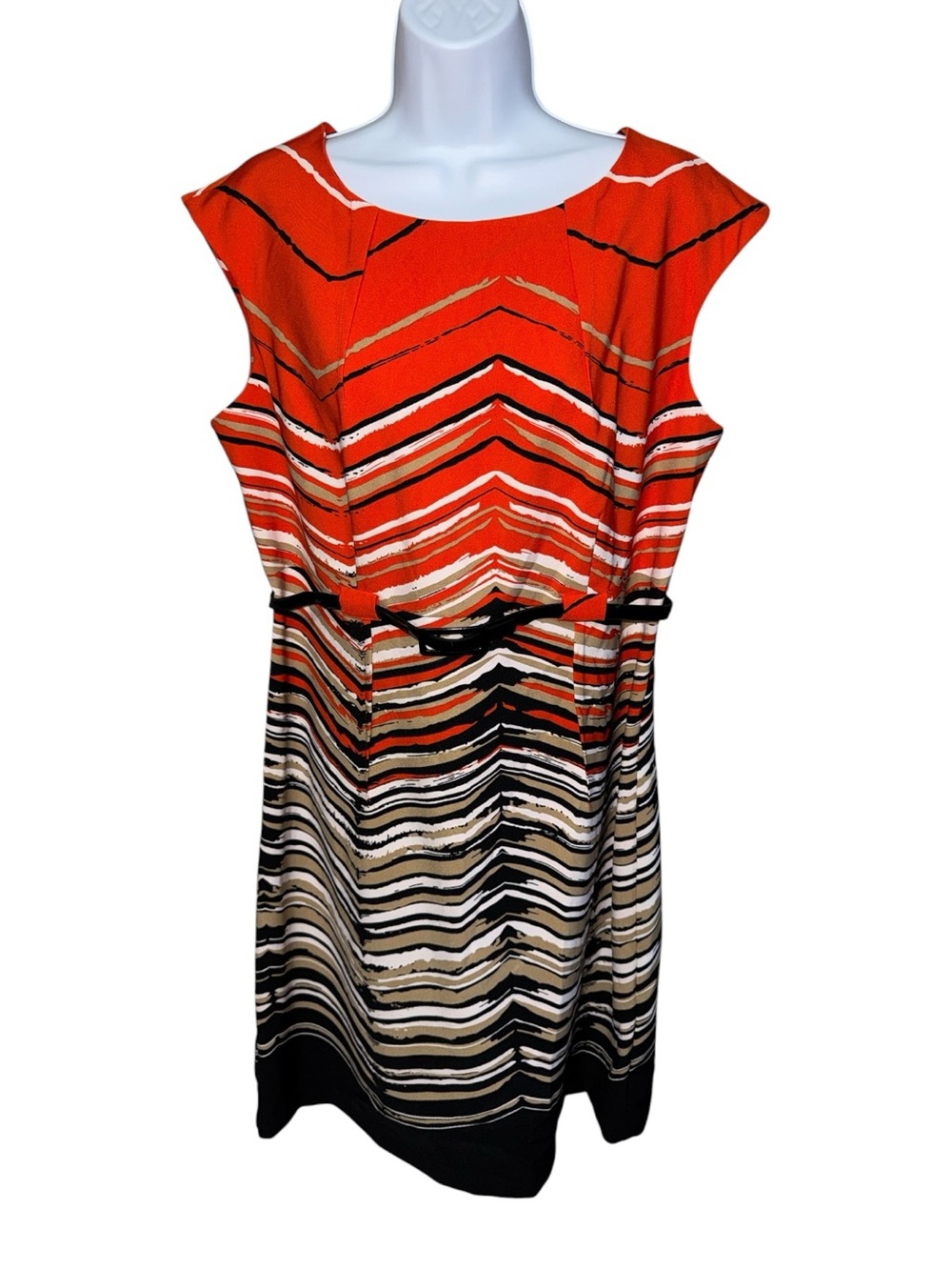 Women’s Ile NY Chevron Stripe Midi Belted Dress - 12